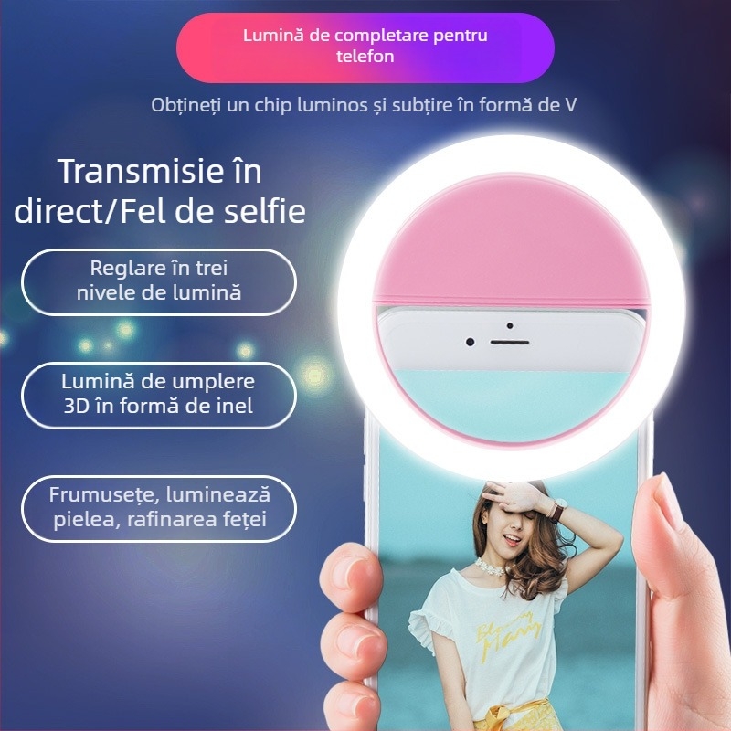 Lumină LED pentru selfie pentru telefon – design rotund, baterie încorporată, 1W, 5V, model 1-2S