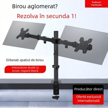 Suport dual pentru monitor pe birou cu clamp – Rotire liberă, Reglaj ergonomic, Ridicare; Material: oțel SPCC laminate la rece; Model TH-MT-022N; Compatibil cu monitoare de calculator; Greutate: 3,1 kg; Stil: rotativ