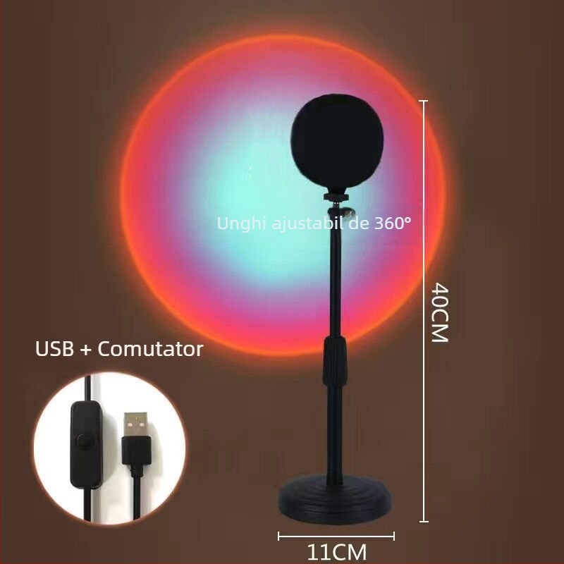 Lampă reglabilă de apus - alimentare USB, montaj pe perete, lampă de atmosferă pentru dormitor, non-smart