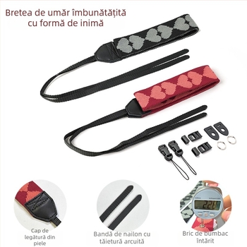 Curea universală de cameră cross-body, construcție împletită, design întărit pentru reducerea presiunii, stil retro în formă de inimă, compatibilă cu diferite camere mirrorless