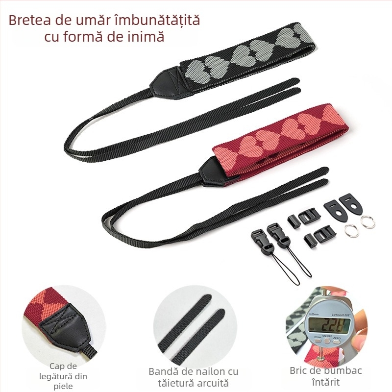 Curea universală de cameră cross-body, construcție împletită, design întărit pentru reducerea presiunii, stil retro în formă de inimă, compatibilă cu diferite camere mirrorless