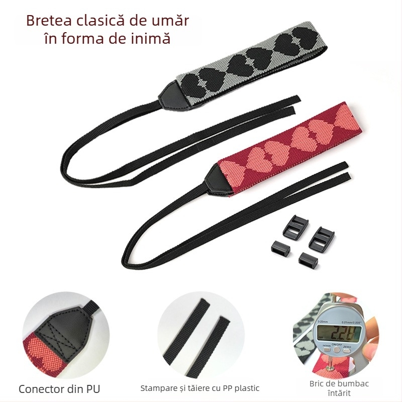 Curea universală de cameră cross-body, construcție împletită, design întărit pentru reducerea presiunii, stil retro în formă de inimă, compatibilă cu diferite camere mirrorless