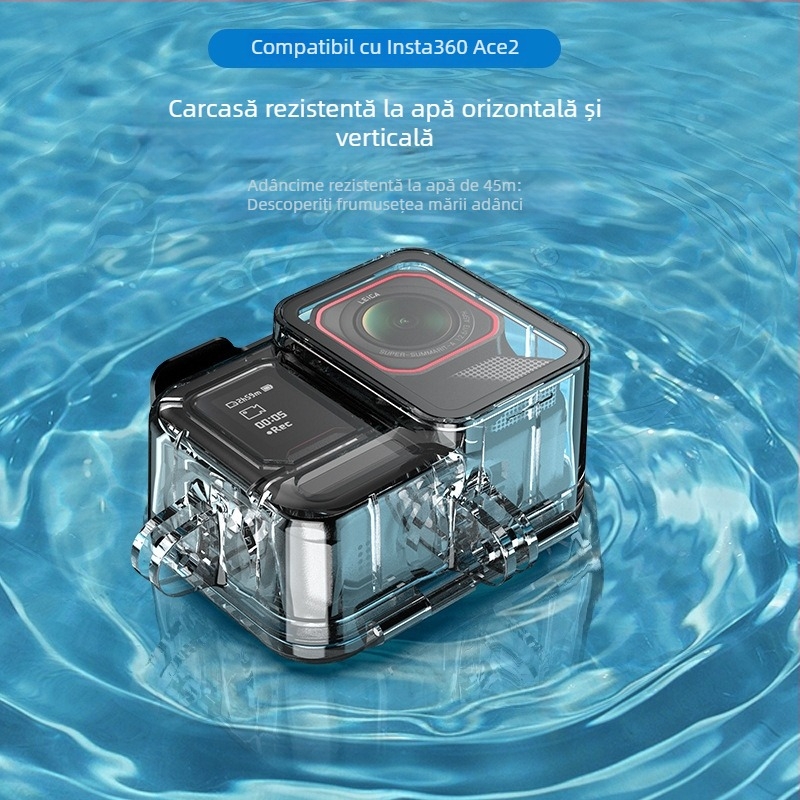 Carcasă impermeabilă Insta360 Ace Pro2 pentru cameră de acțiune — sticlă temperată, compatibilă cu Insta360 Ace, filmare sub apă