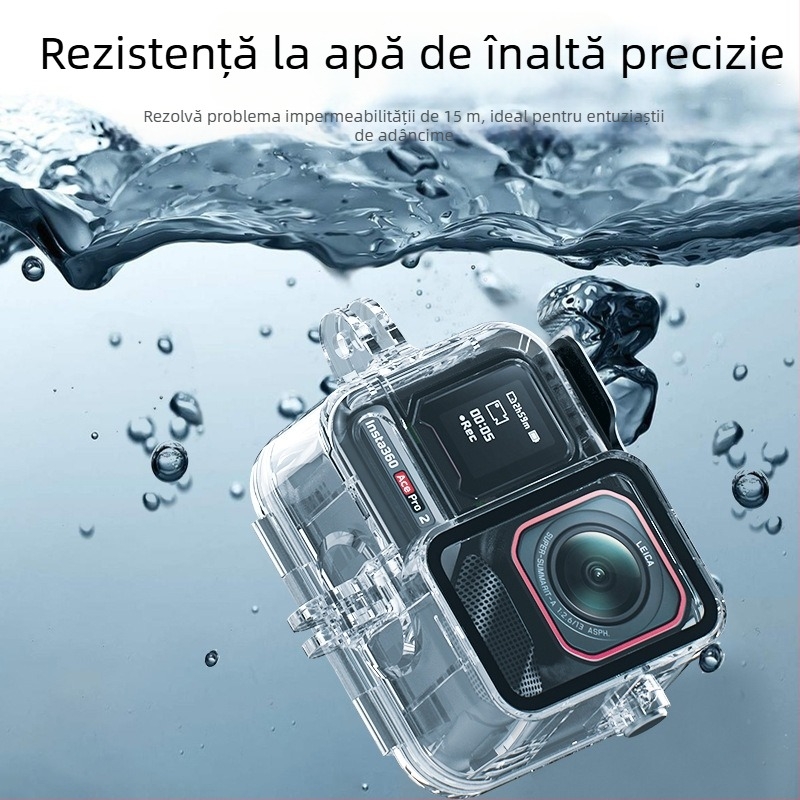 Carcasă impermeabilă Insta360 Ace Pro2 pentru cameră de acțiune — sticlă temperată, compatibilă cu Insta360 Ace, filmare sub apă