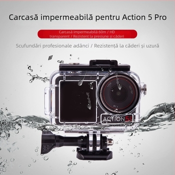 Carcasă impermeabilă universală pentru DJI Action 5 Pro / 4 / 3 | Materiale: acrilic + sticlă temperată + oțel inoxidabil 316 | Greutate: 90 g | Conținut ambalaj: carcasă impermeabilă, șuruburi lungi, bază | Logo personalizabil