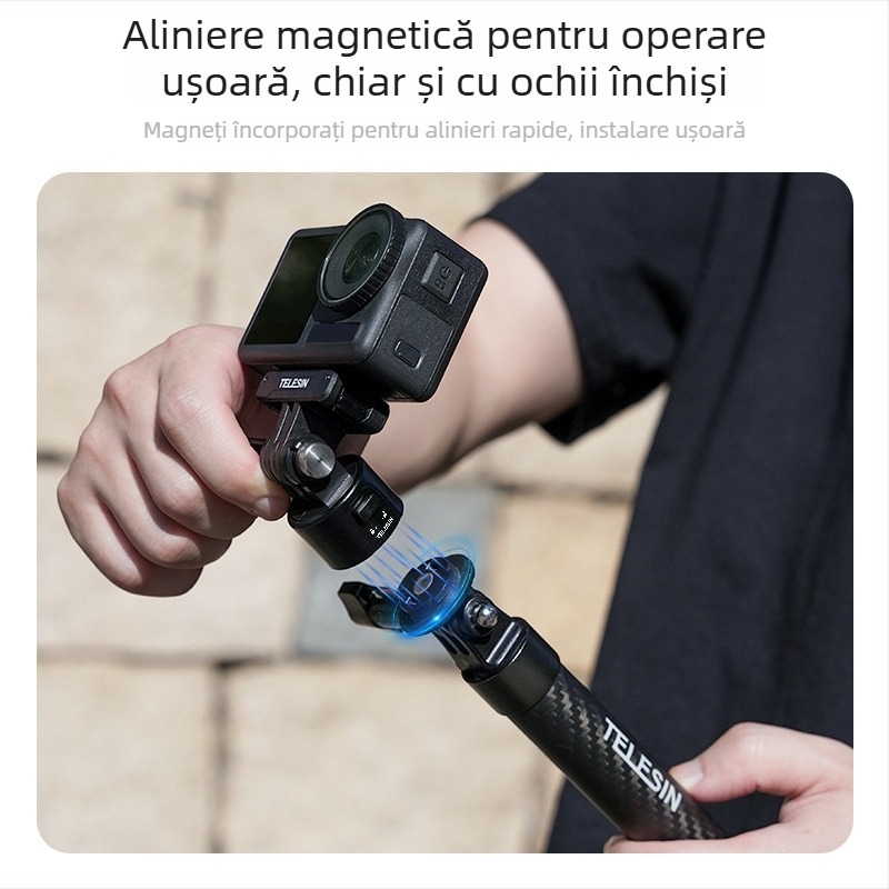 Set adaptor magnetic de eliberare rapidă pentru selfie stick, extindere — Compatibil cu camere sportive universale (TELESIN, model CQM-001, din plastic)