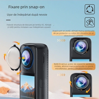 Lentilă de protecție din sticlă optic pentru Insta360 X5 – anti-ceață, anti-murdărire, anti-zgârieturi; Material: Sticlă Optică
