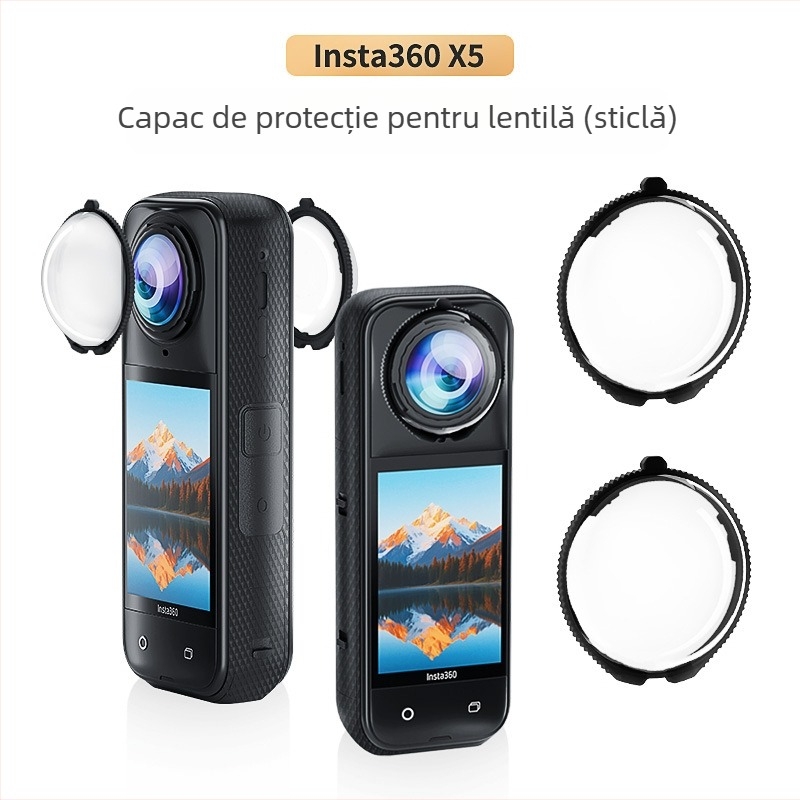 Lentilă de protecție din sticlă optic pentru Insta360 X5 – anti-ceață, anti-murdărire, anti-zgârieturi; Material: Sticlă Optică