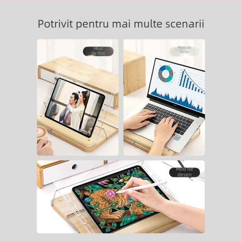 Suport pentru desen iPad, a doua generație, reglabil în unghi, suport de birou din lemn pentru învățare online