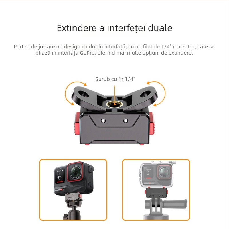KC-01 Bază magnetică cu eliberare rapidă pentru insta360 Ace/AcePro cu adaptor GoPro de 1/4 inch — aliaj de aluminiu, silicon, ABS