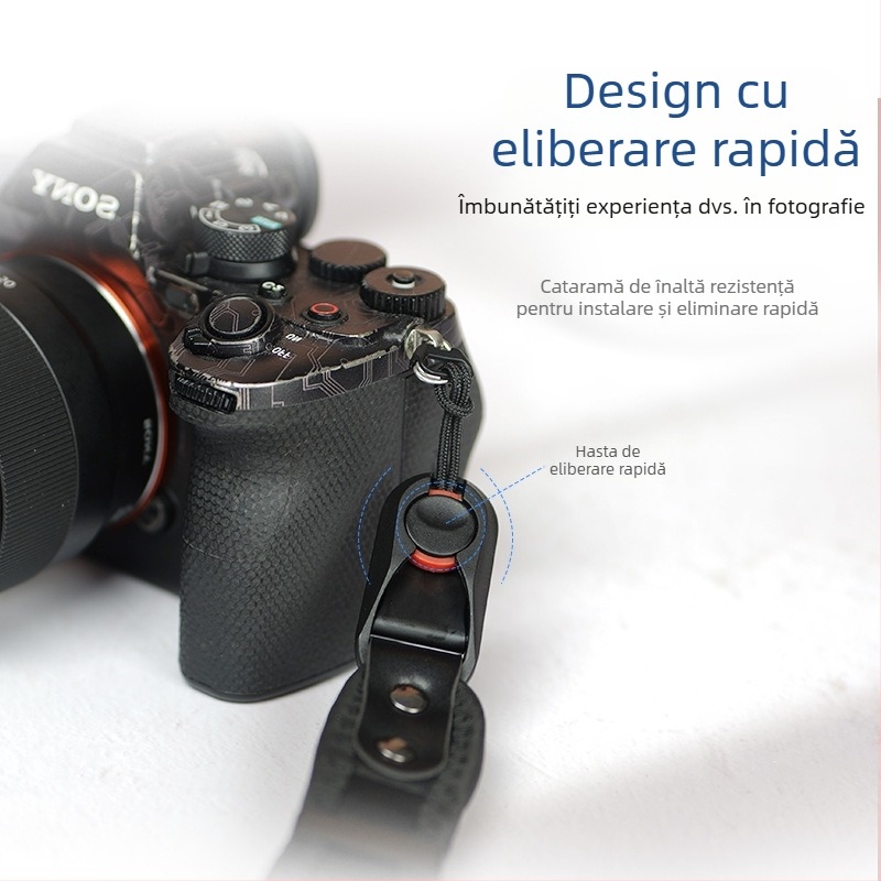 Lanyard de încheietură pentru cameră cu material de scufundare îngroșat, cataramă de eliberare rapidă și piele microfibră rezistentă; Model 20250526; sarcină maximă 50 kg; compatibil cu camere DSLR și mirrorless