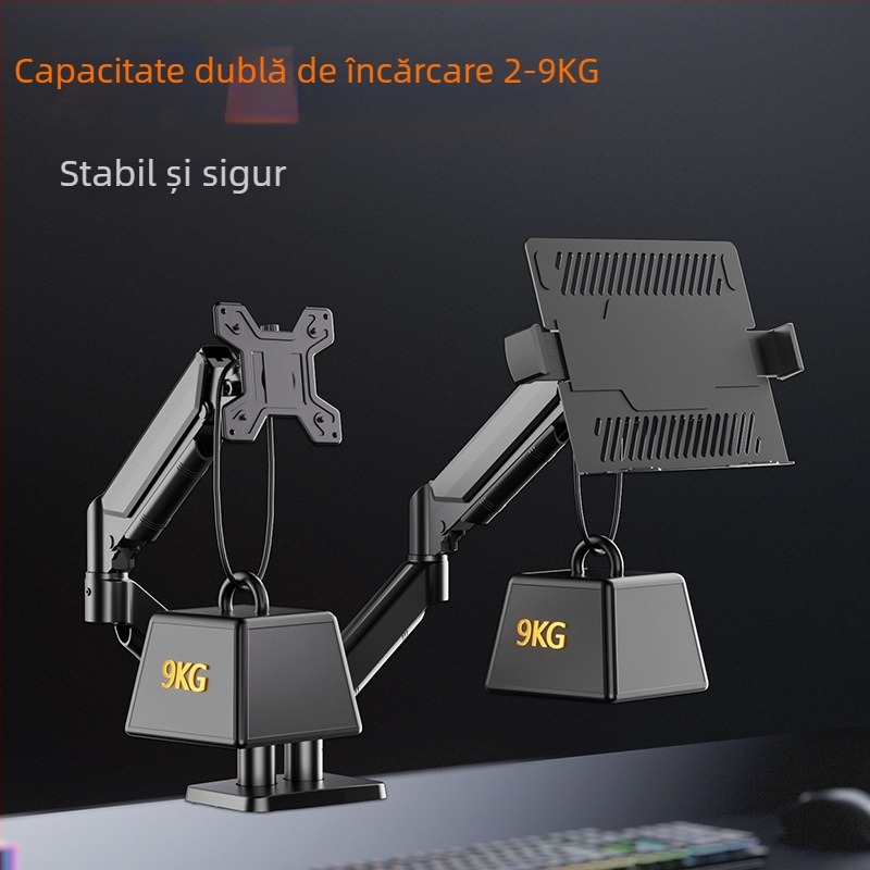 Stativ pentru calculator pentru configurări cu mai multe display-uri, cu răcire pentru notebook și economie de spațiu, model M252DA-J; material: oțel laminat la rece; compatibil cu monitoare de 17–32 in și laptopuri de 11–17 in; greutate: 5,6 kg