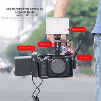 Cage pentru cameră din aluminiu pentru Sony A7M3/A7R3/A7C/A9 și Canon R5/R6, încărcare maximă 2–5 kg