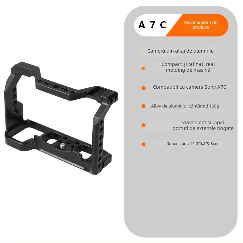 Cage pentru cameră din aluminiu pentru Sony A7M3/A7R3/A7C/A9 și Canon R5/R6, încărcare maximă 2–5 kg