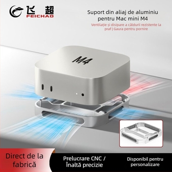 Suport de birou pentru Mac mini M4/M4 Pro cu protecție împotriva prafului și răcire — aliaj de aluminiu, 118 g