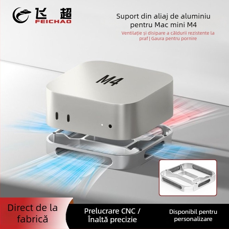 Suport de birou pentru Mac mini M4/M4 Pro cu protecție împotriva prafului și răcire — aliaj de aluminiu, 118 g