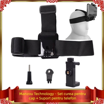 Suport pentru cap pentru camere de acțiune — construcție din plastic/nylon; greutate 148 g; compatibil cu GoPro, DJI, Insta360, Yi; Funcții: Live Video, Fixare cameră, Absorbție șocuri