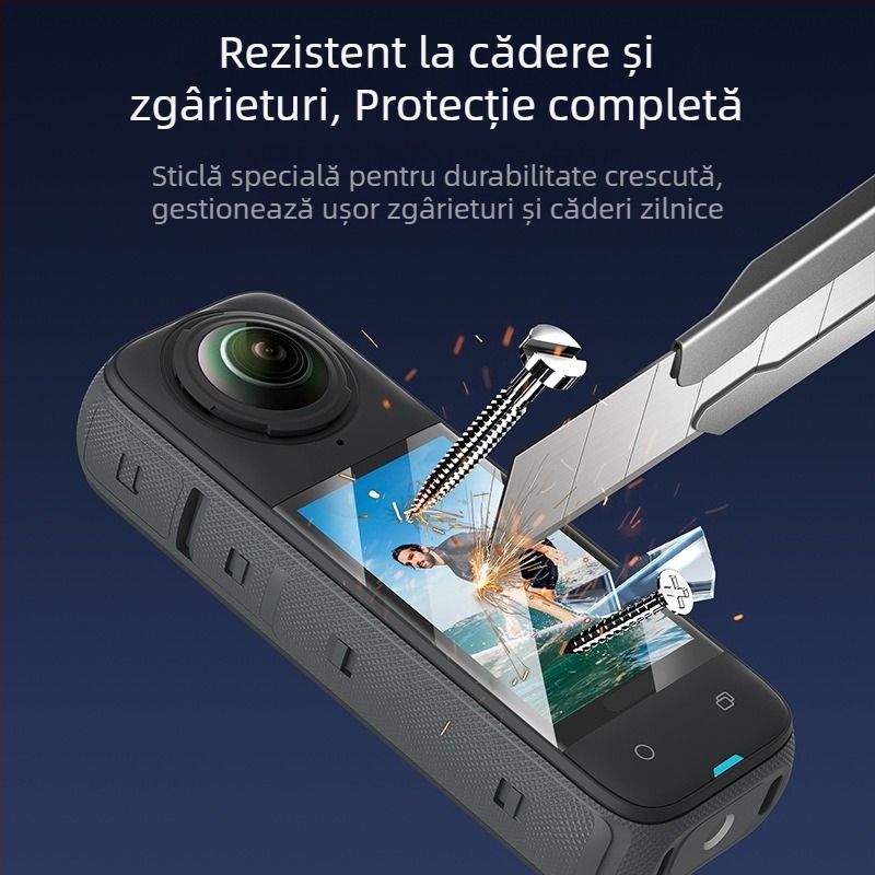 Protecție ecran din sticlă securizată pentru Insta360 X4/X5, model S6-FLM-04-TIS, fără logo