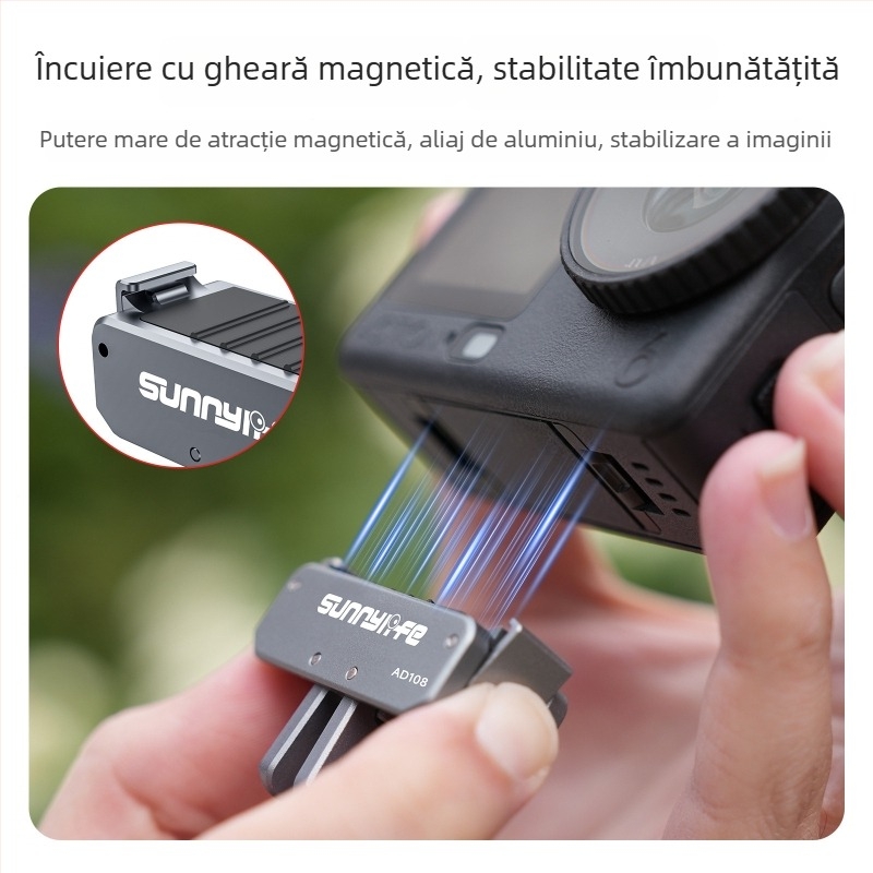 Sunnylife Osmo Nano Action 6 adaptor magnetic, aliaj de aluminiu + magnet + silicon, eliberare dublă rapidă