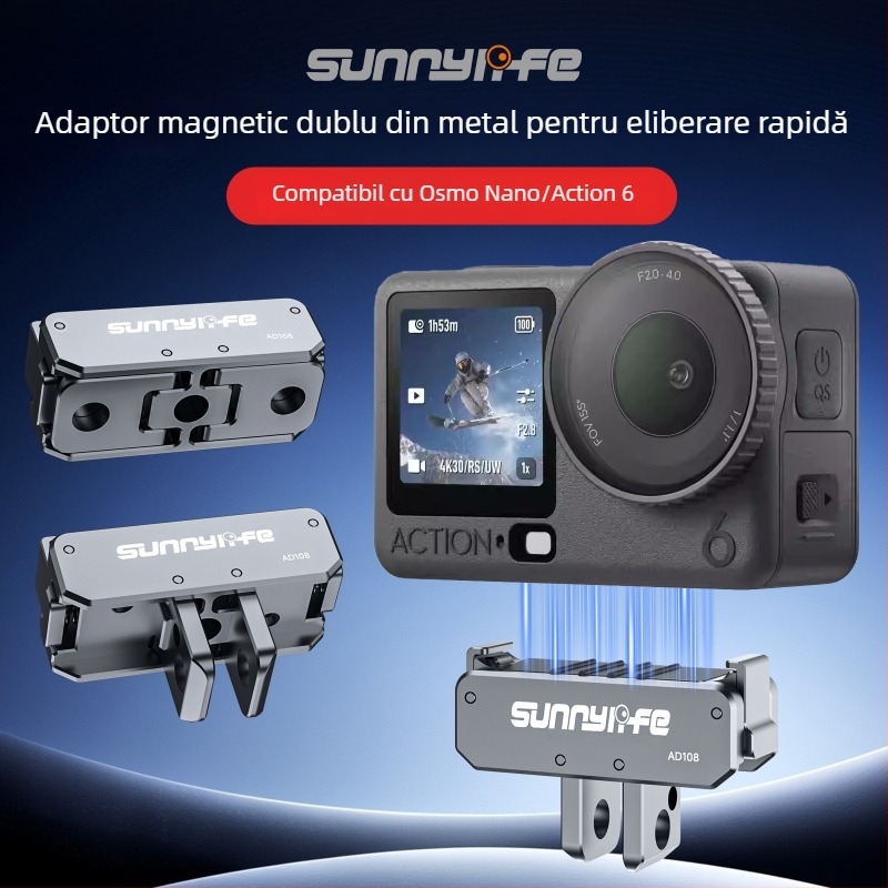 Sunnylife Osmo Nano Action 6 adaptor magnetic, aliaj de aluminiu + magnet + silicon, eliberare dublă rapidă