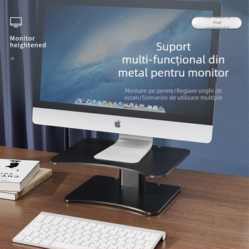 Suport monitor din oțel carbon – organizator pentru birou, raft de depozitare pentru desktop, 1 nivel, multifuncțional, mobil, fără montaj