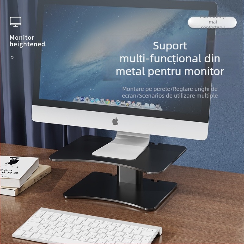Suport monitor din oțel carbon – organizator pentru birou, raft de depozitare pentru desktop, 1 nivel, multifuncțional, mobil, fără montaj