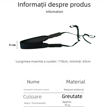 Curea pentru cameră cu eliberare rapidă, lungime reglabilă, material de scufundare, încărcare maximă 3 kg, compatibilă cu toate camerele