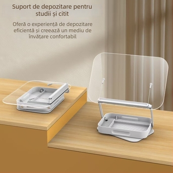 Suport din acril pentru tabletă cu cutie de depozitare, reglaj la 360°, model R22h, lungime cablu 340 mm, greutate 1,413 kg