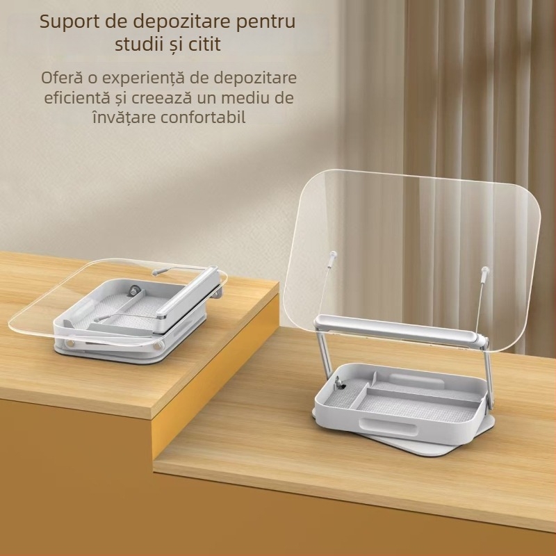 Suport din acril pentru tabletă cu cutie de depozitare, reglaj la 360°, model R22h, lungime cablu 340 mm, greutate 1,413 kg