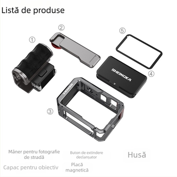 Kit de fotografie de stradă pentru DJI Action6 – construcție integral metalică, aliaj de aluminiu, compatibil cu Osmo Action6, portabil, anti-pierdere, anti-coliziune