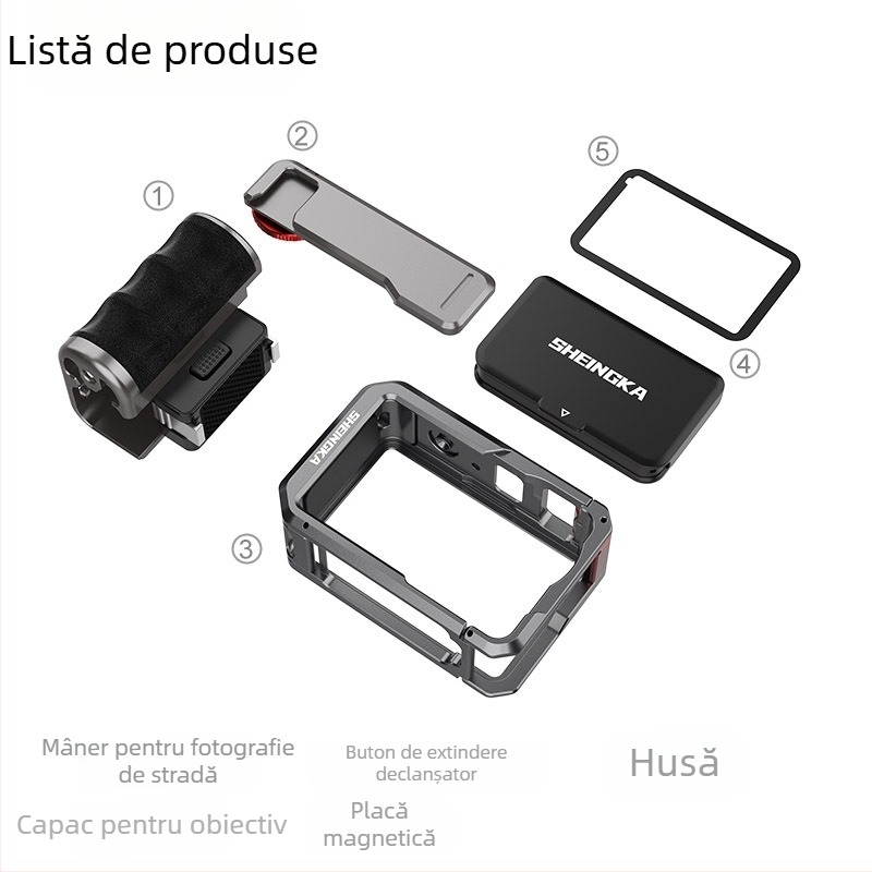 Kit de fotografie de stradă pentru DJI Action6 – construcție integral metalică, aliaj de aluminiu, compatibil cu Osmo Action6, portabil, anti-pierdere, anti-coliziune