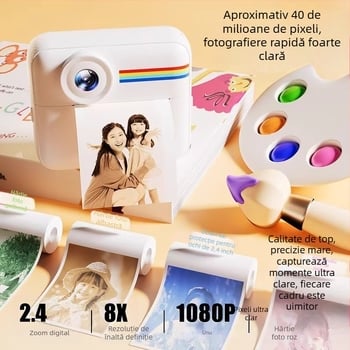 Cameră digitală pentru copii cu obiectiv dublu și imprimantă color, înregistrare video 1080P, ecran LCD de 2,4 inch, slot pentru card de memorie, baterie 1200mAh