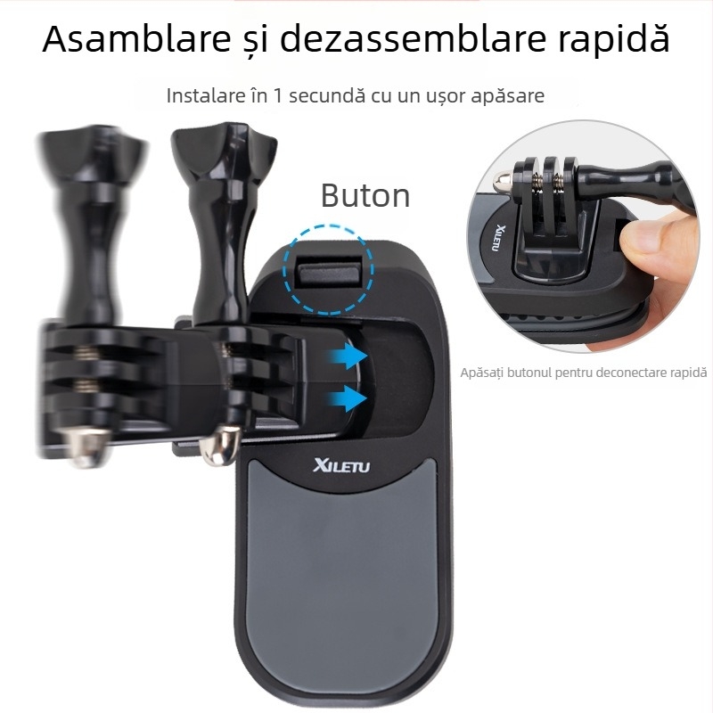 Clip magnetic pentru rucsac pentru camere, suport detașabil pe piept pentru filmări sportive, compatibil cu GoPro, compatibil universal; Material: ABS + adeziv moale; Greutate: 89 g