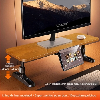 Suport din lemn masiv pentru monitor, cu mecanism de ridicare, pliabil, cu suport pentru telefon, model 05821, utilizare generală