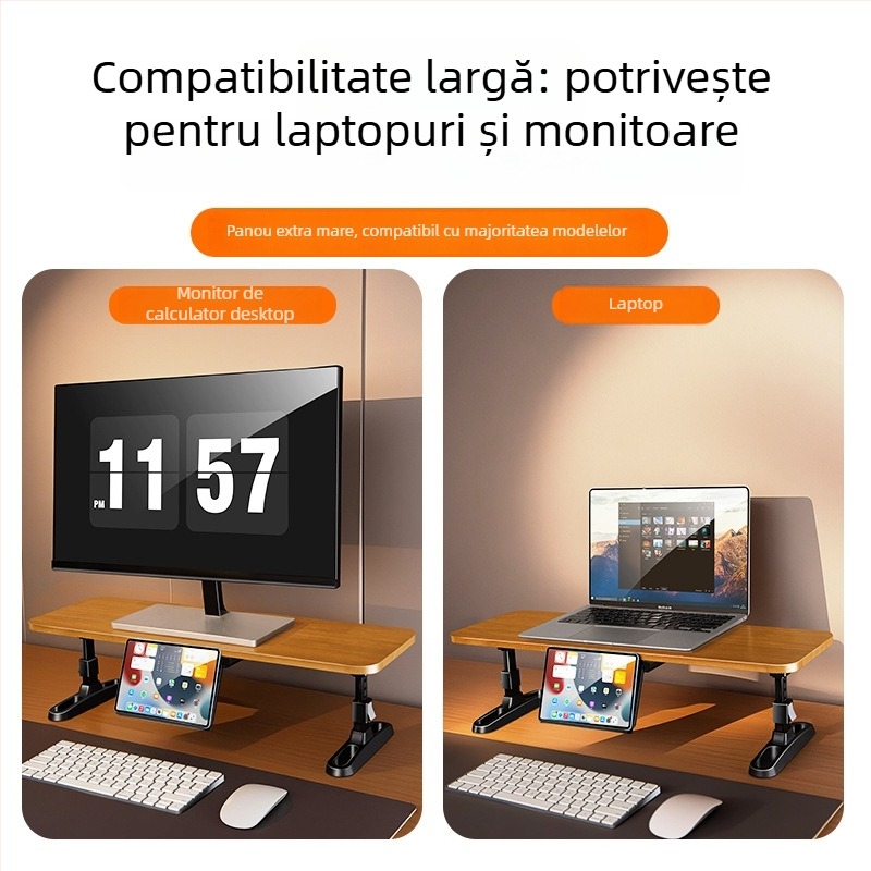 Suport din lemn masiv pentru monitor, cu mecanism de ridicare, pliabil, cu suport pentru telefon, model 05821, utilizare generală
