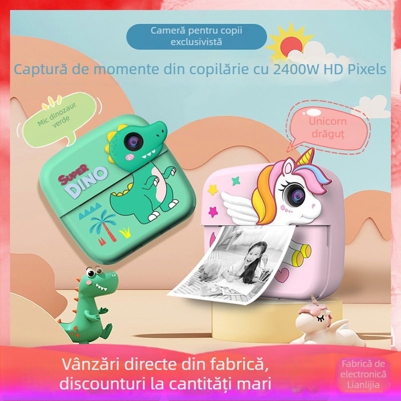 Camera pentru copii cu imprimare instantanee, cu obiectiv dublu, video 1080P, ecran HD de 2,4 inch, suport TF card, carcasă ABS (Model A28)