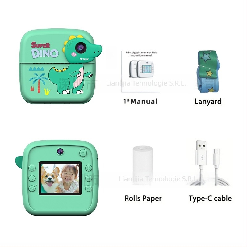 Camera pentru copii cu imprimare instantanee, cu obiectiv dublu, video 1080P, ecran HD de 2,4 inch, suport TF card, carcasă ABS (Model A28)