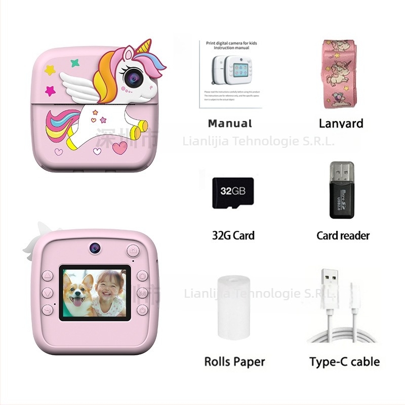 Camera pentru copii cu imprimare instantanee, cu obiectiv dublu, video 1080P, ecran HD de 2,4 inch, suport TF card, carcasă ABS (Model A28)