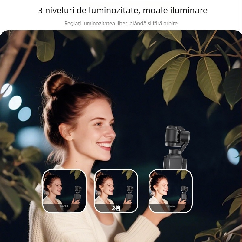 PM01 Lumină de completare pentru DJI Pocket3, compatibil Pocket3; Model PM01; Material: ABS+PC+gel de silice+metal; Include cablu de date, lumină, clip, manual de utilizare