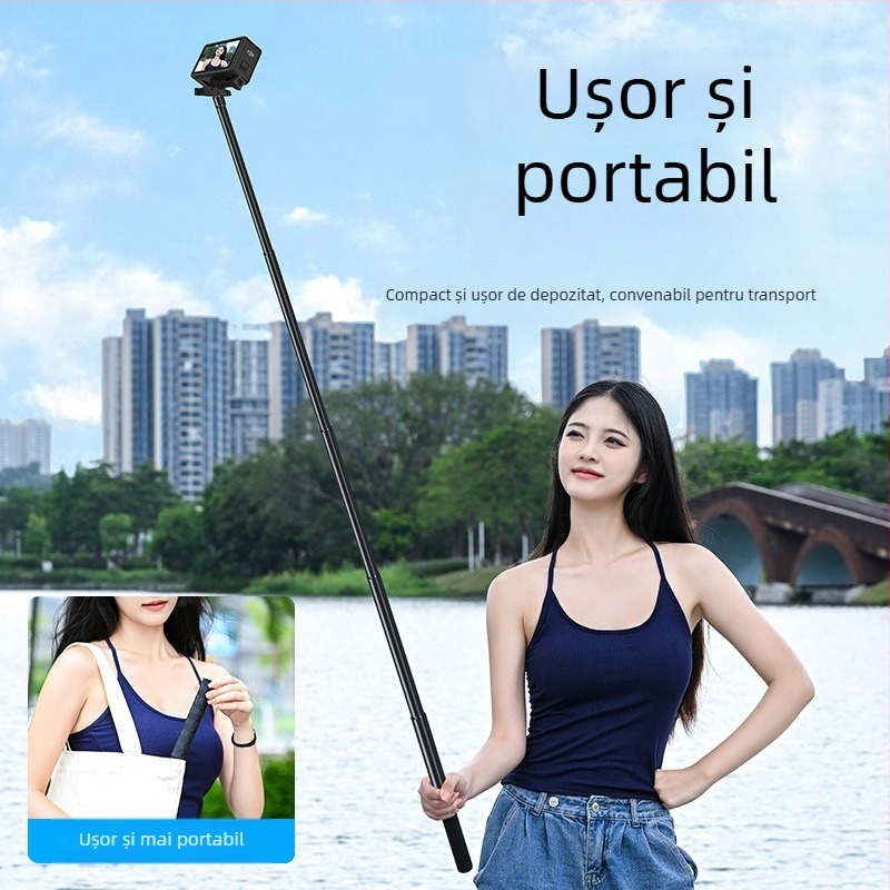 Selfie stick cu trepied și stabilizator de imagine pentru camere de acțiune – Compatibilitate universală, transmisie video în direct, vlog