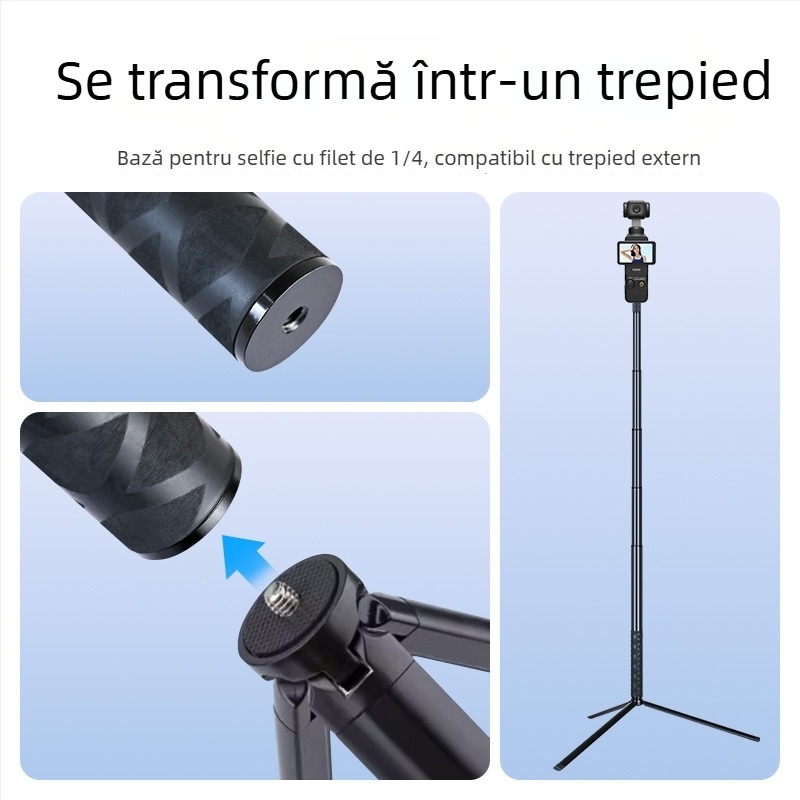 Selfie stick cu trepied și stabilizator de imagine pentru camere de acțiune – Compatibilitate universală, transmisie video în direct, vlog