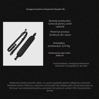 Curea pentru aparat foto – buzunare duble cu fermoar, material nylon, model X-151, 1 clemă, reglabilă, amortizare șocuri, pentru camere digitale