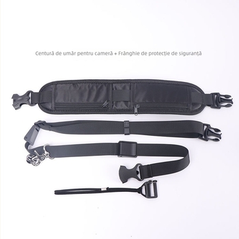 Curea pentru aparat foto – buzunare duble cu fermoar, material nylon, model X-151, 1 clemă, reglabilă, amortizare șocuri, pentru camere digitale