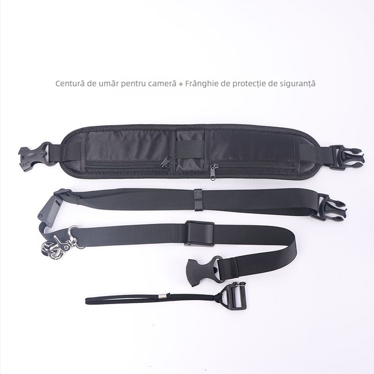 Curea pentru aparat foto – buzunare duble cu fermoar, material nylon, model X-151, 1 clemă, reglabilă, amortizare șocuri, pentru camere digitale