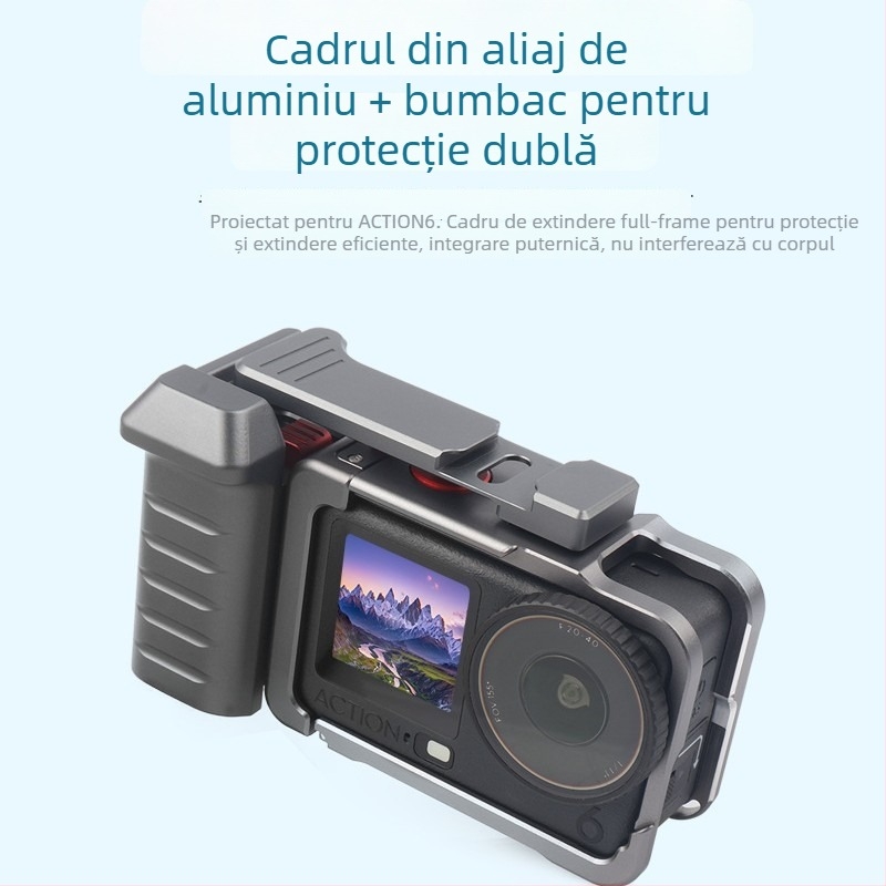 Set mâner DJI Action 6 pentru fotografiere pe stradă, adaptor pentru cușcă de cameră, aliaj de aluminiu, 135.8 g