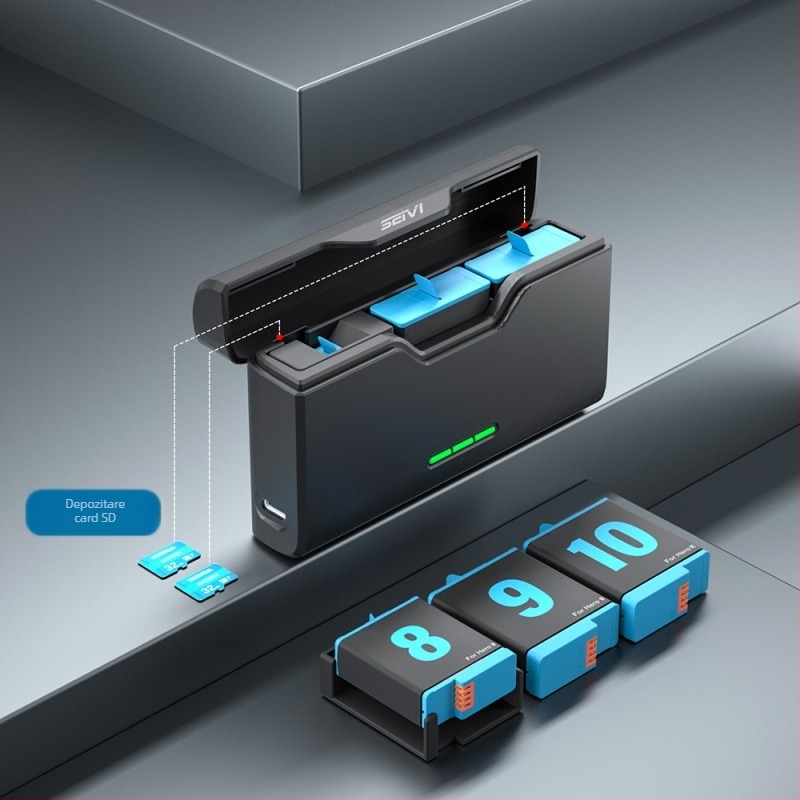 Încărcător SEIVI pentru GoPro – Dock Type-C, Absorbție șocuri, Compatibil GoPro 6–10