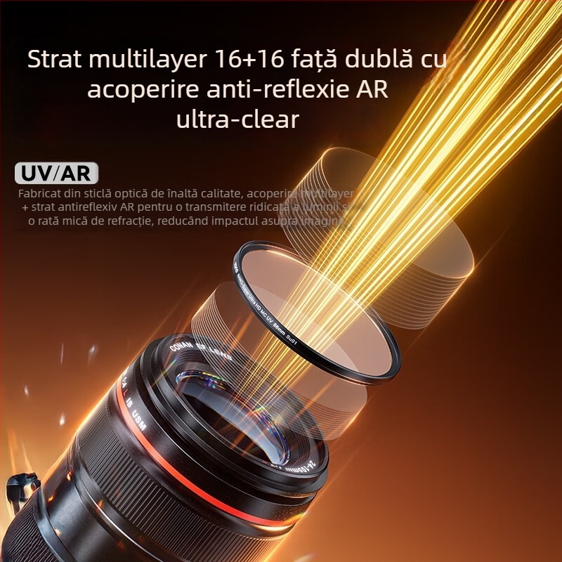 Filtru UV Hulk CF003 pentru cameră SLR - acoperire dublu-strat, fără umbre în colțuri, transparență înaltă, prelucrare OEM