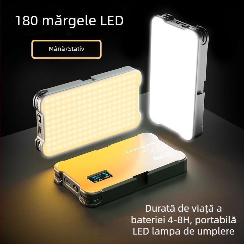 LP160 Lumină de fill mini – baterie încorporată, 8W, 3V–4.2V, personalizabilă, pentru fotografiere cu PC/DSLR/telefon