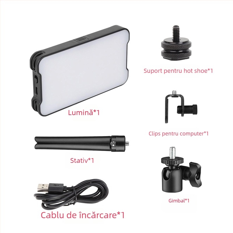 LP160 Lumină de fill mini – baterie încorporată, 8W, 3V–4.2V, personalizabilă, pentru fotografiere cu PC/DSLR/telefon