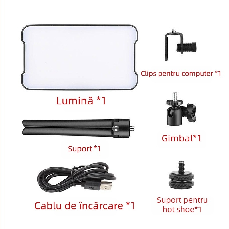 LP160 Lumină de fill mini – baterie încorporată, 8W, 3V–4.2V, personalizabilă, pentru fotografiere cu PC/DSLR/telefon